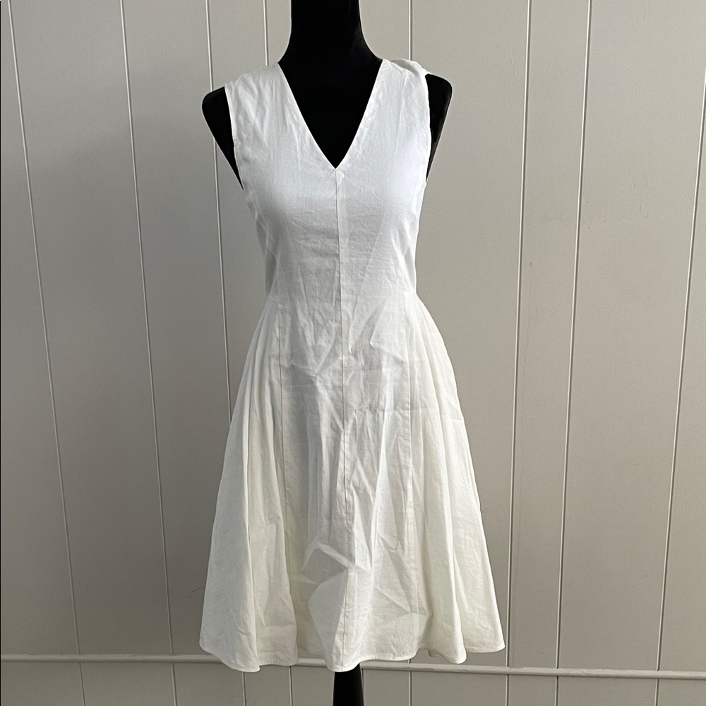 Theory White V-Neck Midi Dress